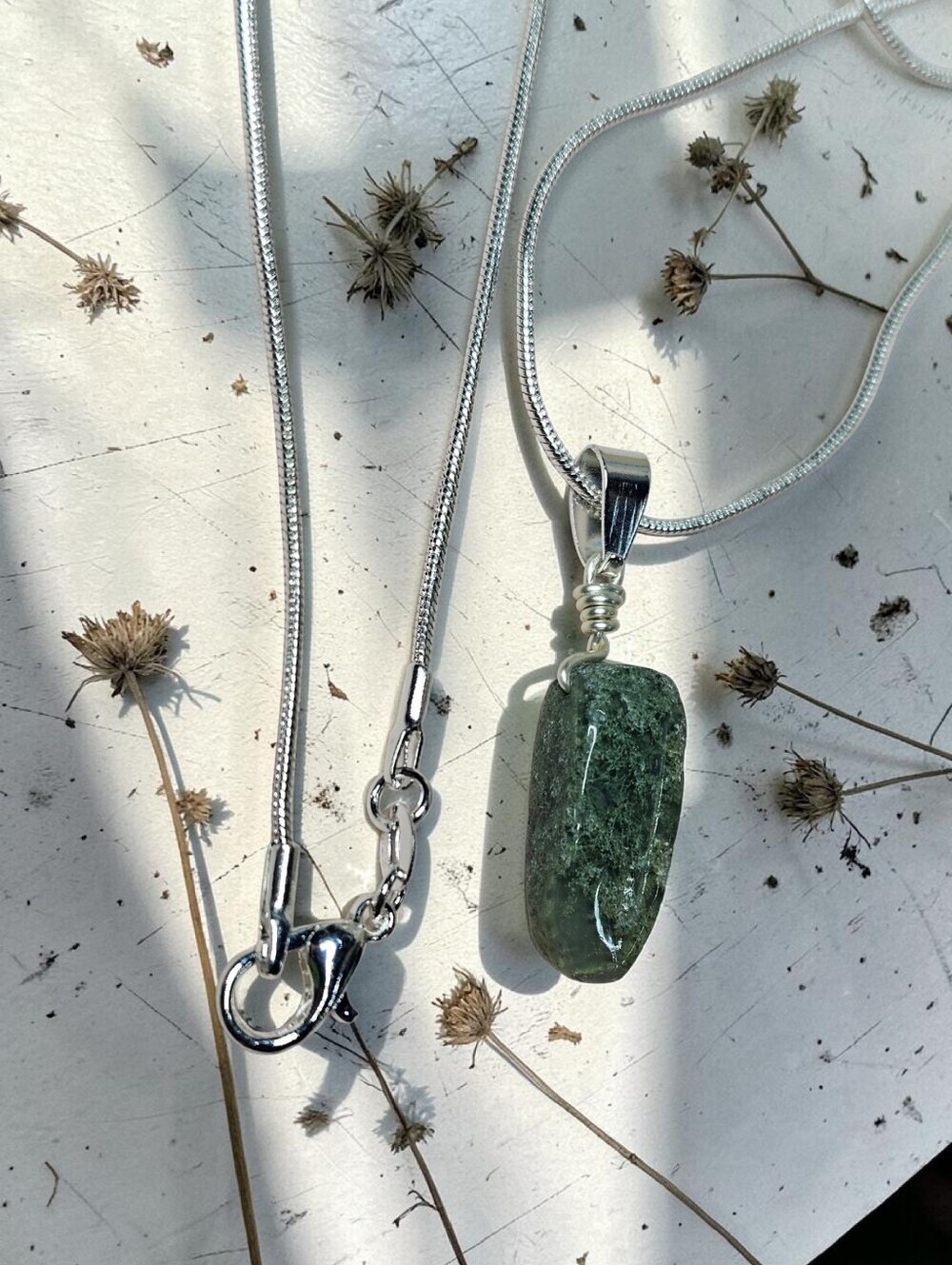 Sterling Silver Green Stone Pendant Necklace - Natural Green Gem